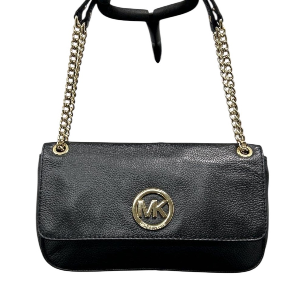Michael Kors purse black leather gold chain shoulder flap fulton small bag